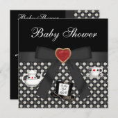 Invitation Alice au pays des merveilles Tea Party Noir (Devant / Derrière)