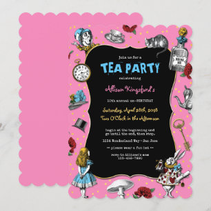 Invitation Alice au pays des merveilles Tea Party rose