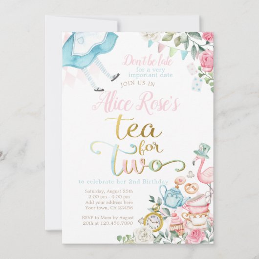 Invitation Alice au pays des merveilles, Thé pour deux 2e ann (Devant)