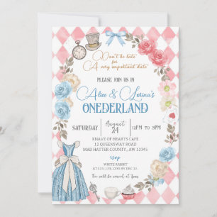 Invitation Alice au pays des merveilles, Twins Girls 1er Anni