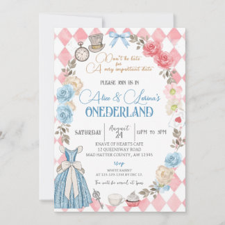 Invitation Alice au pays des merveilles, Twins Girls 1er Anni
