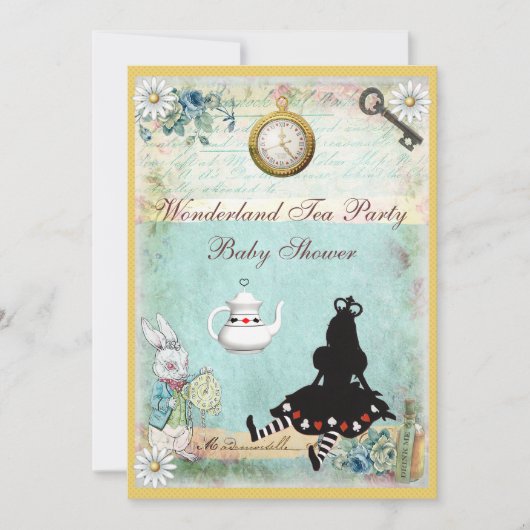 Invitation Alice au Wonderland Baby shower Tea Party (Devant)