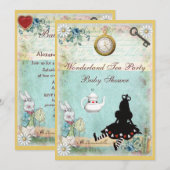 Invitation Alice au Wonderland Baby shower Tea Party (Devant / Derrière)