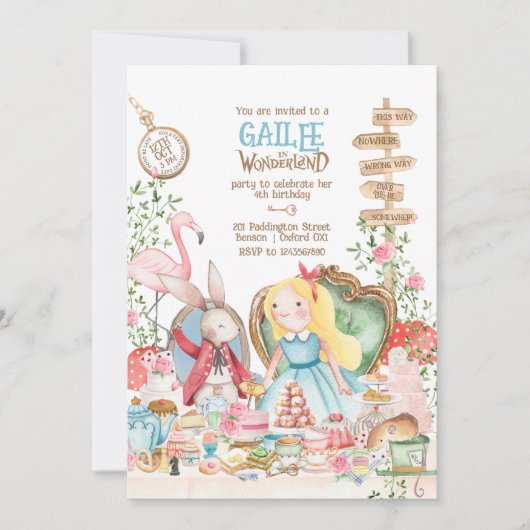 Invitation Alice Aventures dans Woderland Anniversaire Tea Pa (Devant)