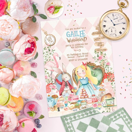 Invitation Alice Aventures dans Woderland Anniversaire Tea Pa