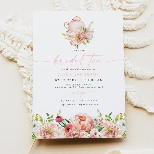 Invitation ALICE Blush Floral Bridal Tea Party Brunch Douche