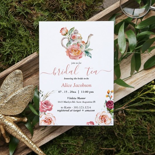 Invitation ALICE Blush Floral Bridal Tea Party Brunch Douche