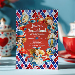 Invitation Alice capricieuse dans ONEDERLAND Fête d'anniversa