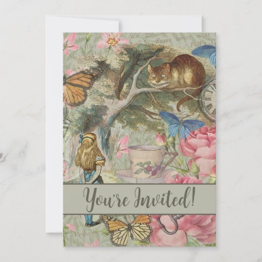 Invitation Alice Cheshire Chat Wonderland Tree Garden (Devant)