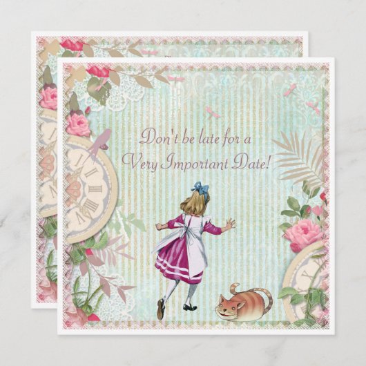 Invitation Alice chic minable mignonne dans l'anniversaire du (Devant / Derrière)