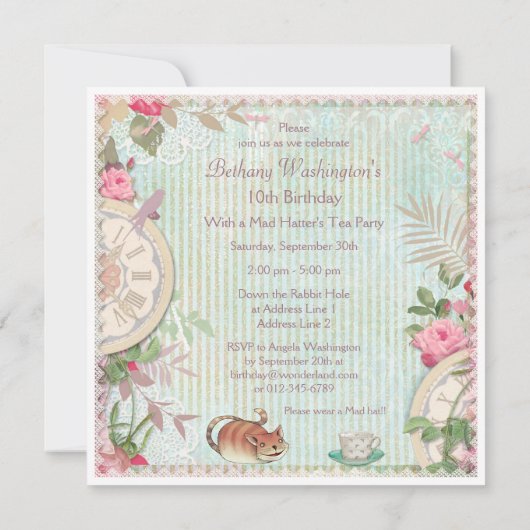 Invitation Alice chic minable mignonne dans l'anniversaire du (Dos)