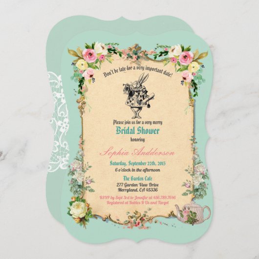 Invitation Alice dans la sarcelle d'hiver nuptiale (Devant / Derrière)