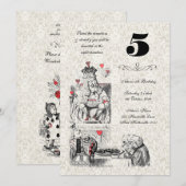 Invitation Alice dans l'anniversaire rouge de thé de coeurs (Devant / Derrière)