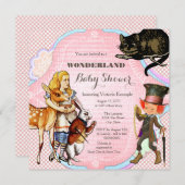 Invitation Alice dans le Baby shower du pays des merveilles (Devant / Derrière)