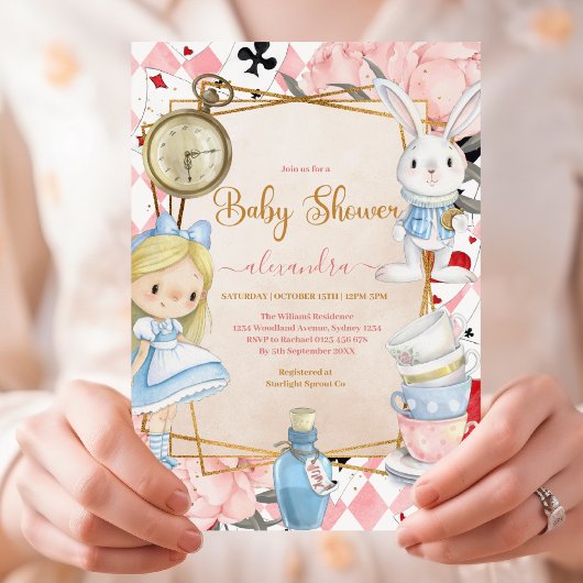 Invitation Alice dans le Baby shower du pays des merveilles
