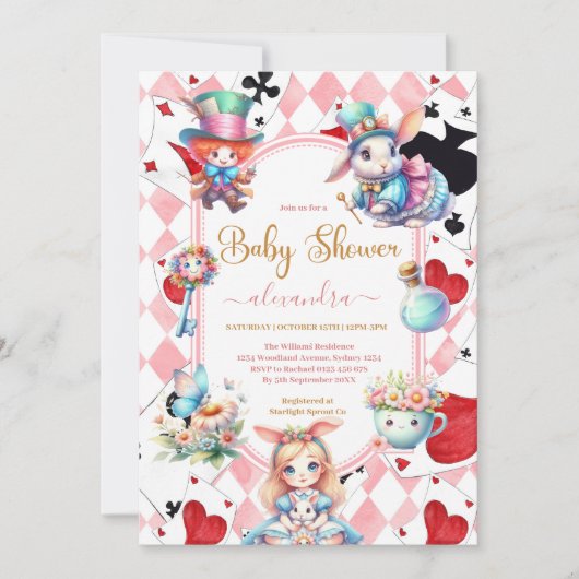 Invitation Alice dans le Baby shower du pays des merveilles (Devant)