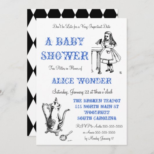 Invitation Alice dans l'invitation du pays des merveilles (Devant / Derrière)