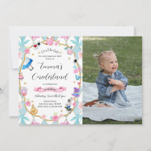Invitation Alice dans l'Onederland 1er anniversaire Photo ble