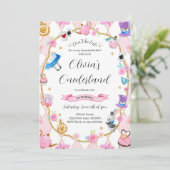 Invitation Alice dans l'Onederland 1er anniversaire rose (Debout devant)