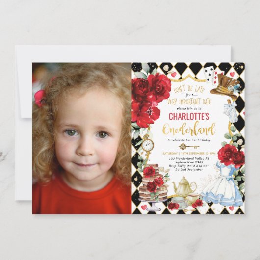 Invitation Alice dans l'Onederland Mad Hatter 1er Thé d'anniv (Devant)