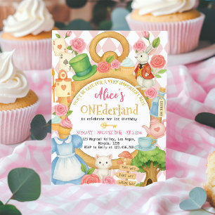 Invitation Alice dans l'Onederland Tea Party Fille premier an
