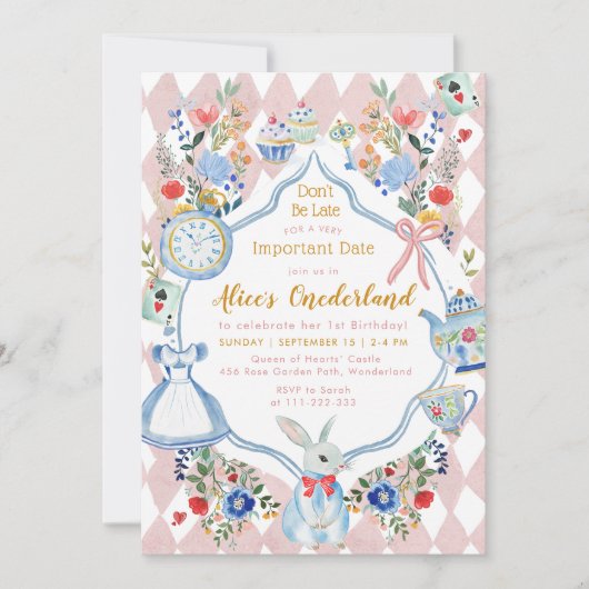 Invitation Alice dans ONEderland 1er anniversaire Whimsical (Devant)