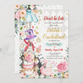 Invitation Alice dans ONEderland Anniversaire Whimsical Tea P (Devant / Derrière)
