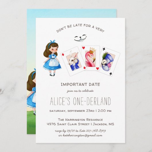 Invitation Alice dans ONEderland Anniversaire Whimsical Tea P (Devant / Derrière)