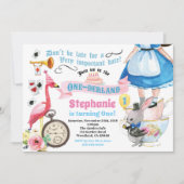 Invitation Alice dans ONEderland fête de thé bleu (Devant)
