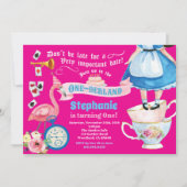 Invitation Alice dans ONEderland fête de thé chaud rose (Devant)