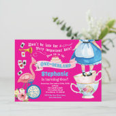 Invitation Alice dans ONEderland fête de thé chaud rose (Debout devant)