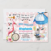 Invitation Alice dans ONEderland fête de thé rose (Devant)