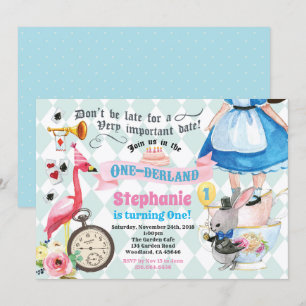 Invitation Alice dans ONEderland fête de thé rose