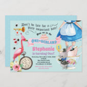 Invitation Alice en bleu de la fête du thé d'anniversaire de (Devant / Derrière)