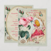 Invitation Alice en fête d'anniversaire de collage de roses (Devant / Derrière)