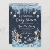 Invitation Alice en hiver Wonderland Blue (Devant / Derrière)