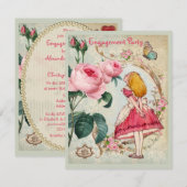 Invitation Alice en partie de fiançailles de collage de roses (Devant / Derrière)