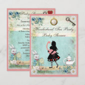 Invitation Alice et baby shower rose de Flamant rose (Devant / Derrière)