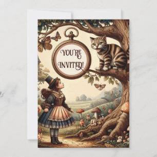 Invitation Alice et Chat du Cheshire : Fantaisie Merveilleuse