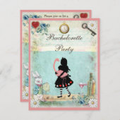 Invitation Alice et Flamant rose rose et Martini Bachelorette (Devant / Derrière)