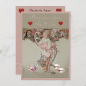 Invitation Alice et Flamant rose rose Sip & Voir Baby shower (Devant / Derrière)