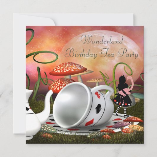 Invitation Alice et Flamant rose Wonderland (Devant)