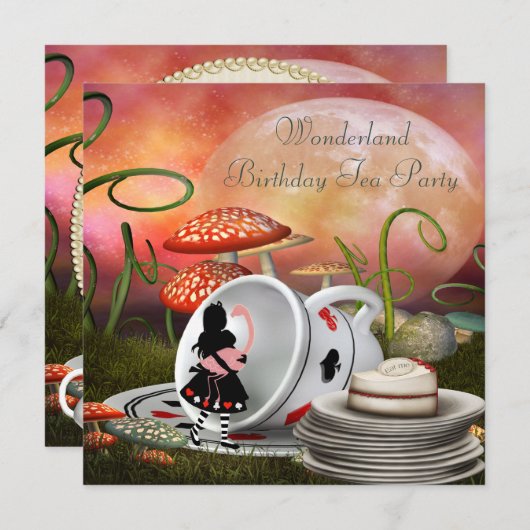 Invitation Alice et Flamant rose Wonderland (Devant / Derrière)