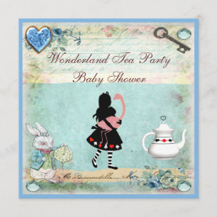 Invitation Alice et Flamant rose Wonderland Baby shower Tea P