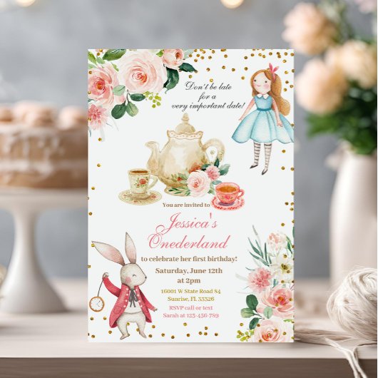 Invitation Alice et Lapin Thé de fête d'anniversaire