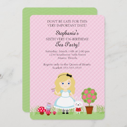 Invitation Alice et sa soirée thé (Devant / Derrière)