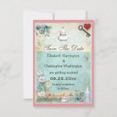 Invitation Alice, Flamant rose et chat Enregistrer le Mariage (Dos)