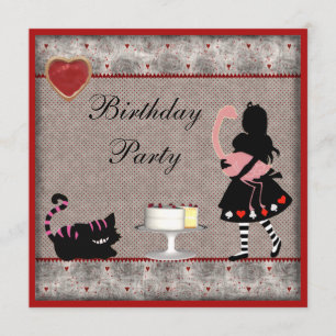 Invitation Alice, Flamant rose et Cheshire Cat fête d'anniver