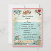 Invitation Alice, Flamant rose rose et fête d'anniversaire du (Dos)