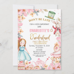 Invitation Alice Florale Rose dans l'Onederland 1er anniversa